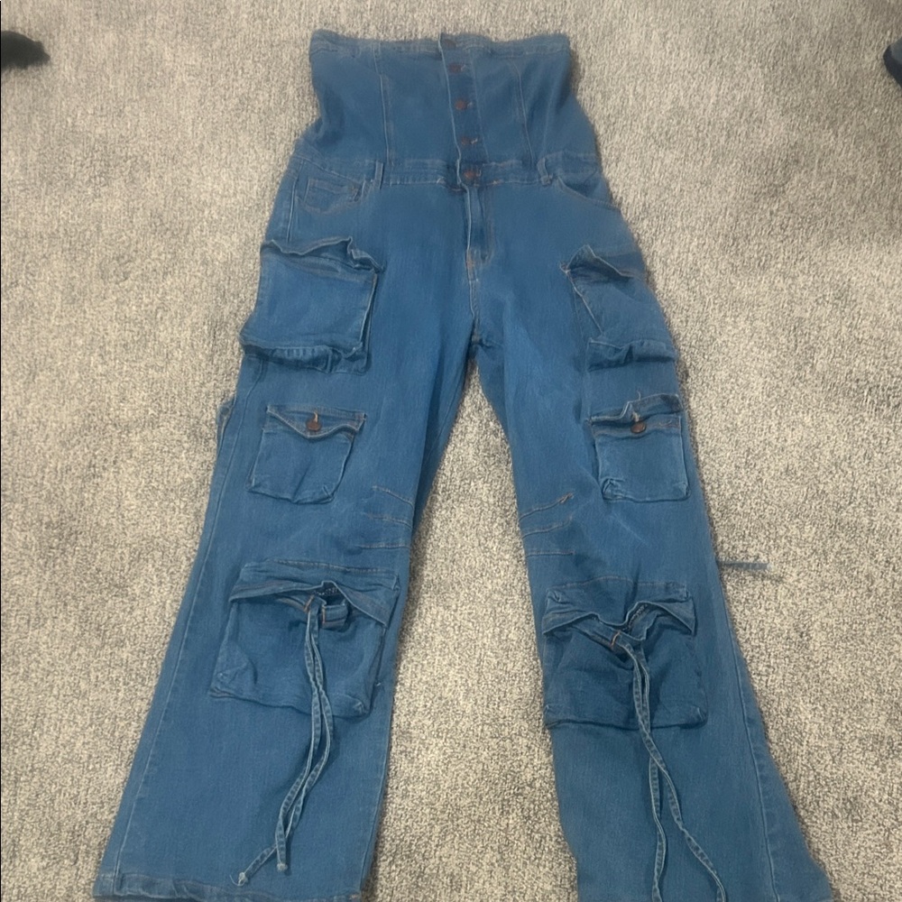 Y2K Stylish Blue Utility Jumpsuit - Picture 4 of 9